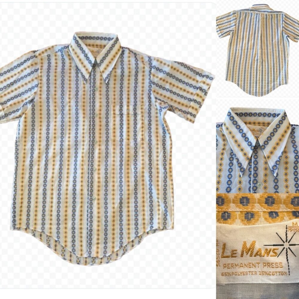 Vtg 60s 70s Le Mans Shirt Geometric Disco Saturday Night Fever NIK Mens M 15 1/2